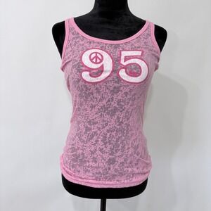 JJ Authentic Racerback Burnout Ribbed Graphic Print Tank Top Small Pink